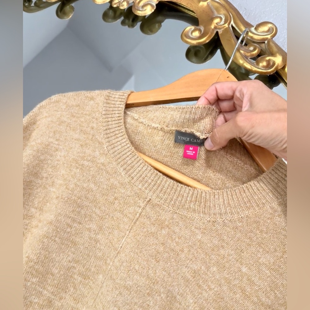 Vince Camuto Women’s Tan Pullover Crewneck Oversized Sweater in Latte Heather M - Picture 5 of 6